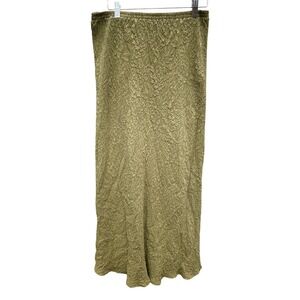 URU Silk Maxi Skirt One Size Olive Green New Hand Dyed Floral Jacquard Lagenlook